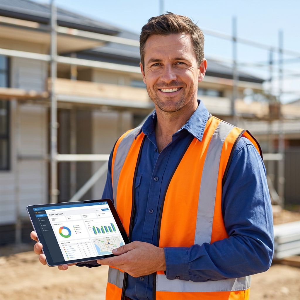 Contractor reviewing project on tablet
